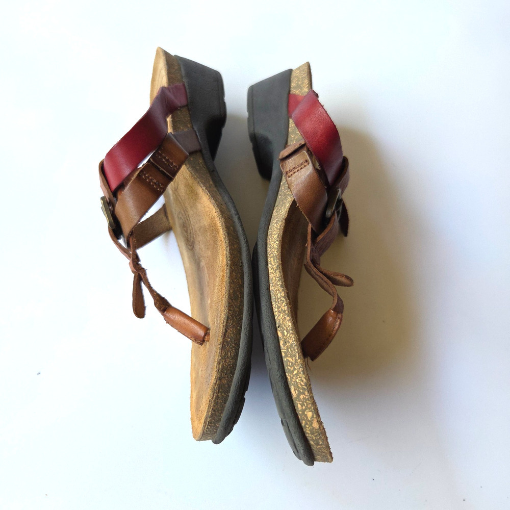 Taos Leather Sandals Size 8 8.5 39 Slip On Flip Flops Slip On Casual Red Brown - Picture 3 of 7